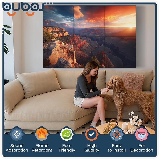 BUBOS 6 Pack Art Acoustic Wall Panels,70.8”x47.2”Self Adhesive for Home Decor | Peel and Stick, for Home Office, Studio & Wall Decor Sound Treatment, Wall Panels for Noise Reduction & Stylish Room - Image 3
