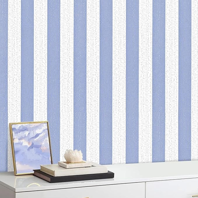 Blue Stripe Peel and Stick Wallpaper 15.7" x 1180" | Blue and White Striped Boho Self-Adhesive Contact Paper Removable Waterproof Wallpaper for Bedroom,Cabinets,Drawer Liners by Horryhaushomedecoration