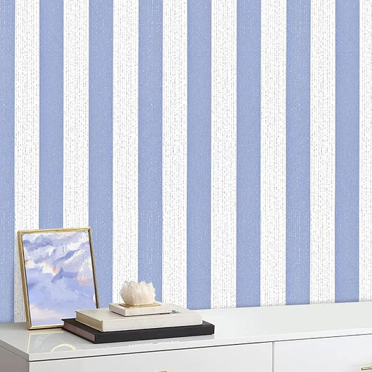 Blue Stripe Peel and Stick Wallpaper 15.7" x 118" | Blue and White Striped Boho Self-Adhesive Contact Paper Removable Waterproof Wallpaper for Bedroom,Cabinets,Drawer Liners by Horryhaushomedecoration