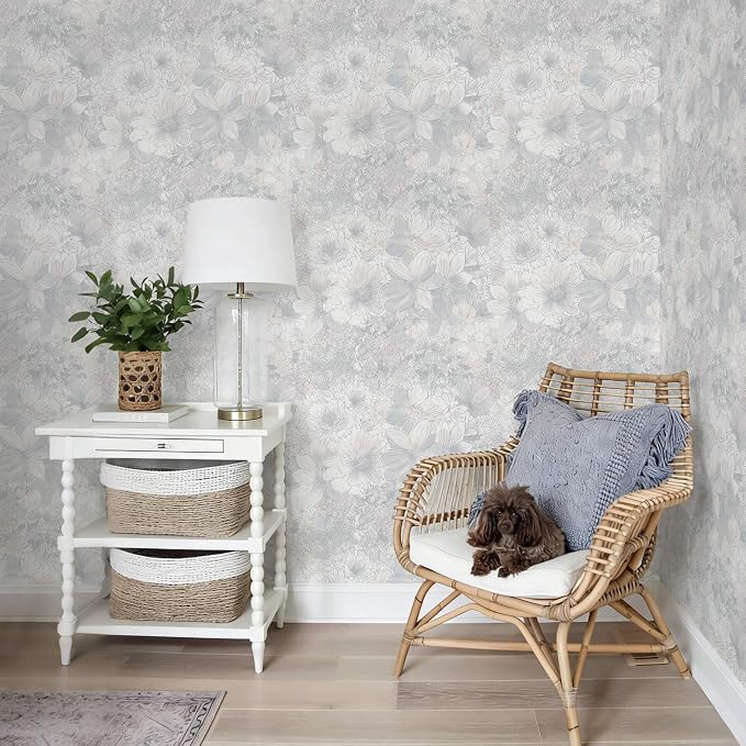 Heroad Floral Peel and Stick Wallpaper Vintage Grey/Pink Contact Paper 17.3''x393'' Removable Self-Adhesive Wall Paper for Cabinets Bedroom Bathroom Waterproof Renter Friendly Mural Decor Vinyl Roll - Image 3