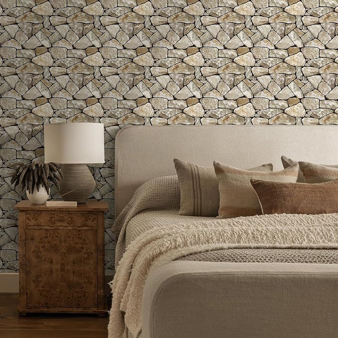 3D Peel and Stick Faux Stone Wall Panels 11.8" x 11.8" 10-Pack | Washed Yellow Brown, Stone-Look Textured Wall Sticker, Thin PVC Self Adhesive Wall Tiles for Interior Decor, Cover 9.7 sq ft - Image 6