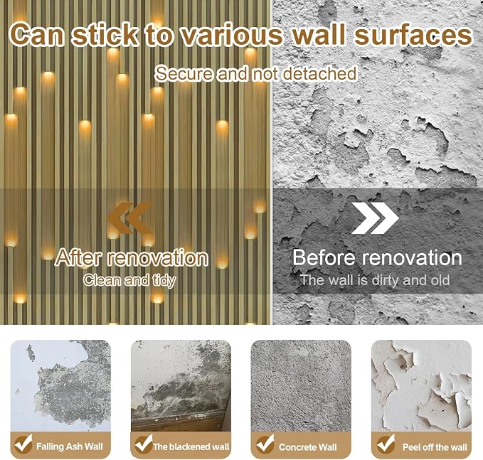 Matte 3D Wood Grating Stripe Peel and Stick Wall Panels,Simulated LED Lighting Wood Slats PE Foam Self-Adhesive Removable Waterproof Renter Friendly Wallpaper for Home Decoration(23.6"x11.8"10PCS) - Image 8
