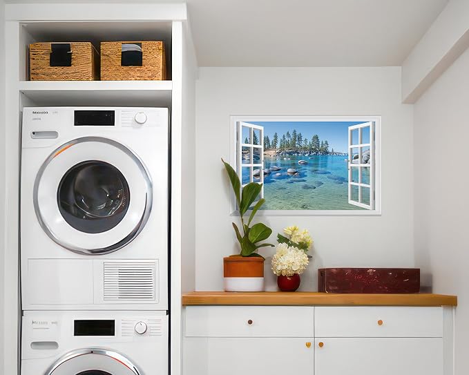 FLFK Fake Window Wall Sticker - A Clear Blue Lake Faux Window Wall Mural for Wall Decor, Stick and Peel Wall Decals,24"x16" - Image 4
