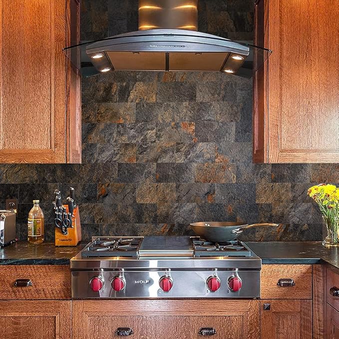 AULIGET 100 Piece Rust Slate Peel and Stick Backsplash Wall Tiles, 3" x 6" PVC Faux Stone Stick on Tiles for Backsplash Kitchen, Bathroom, Laundry Room, Camper, Fireplace - Image 8