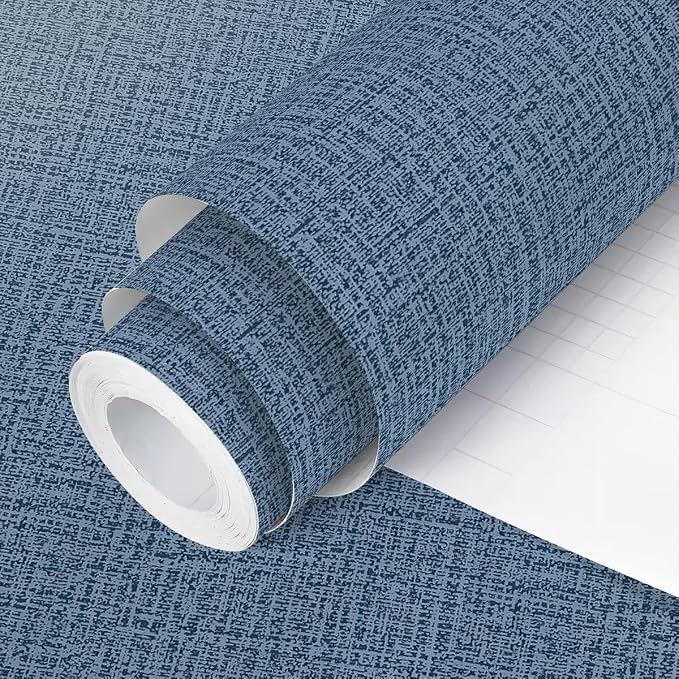 Blue Wallpaper Grasscloth Peel and Stick Wallpaper 17.7inch x 196.8inch Textured Wall Paper Stick and Peel Blue Contact Paper Grasscloth Faux Linen Removable Navy Waterproof Self Adhesive Vinyl | Faux Linen Vintage Wallpaper Textured Removable Wall Pap... by lenify