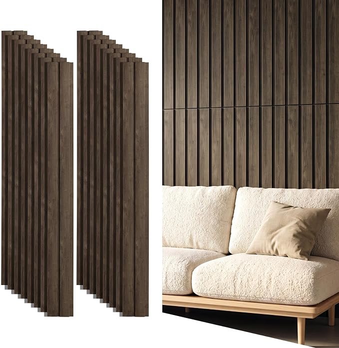 QUTREY Wall Panels Brown 16-Pack, 4.8 x 47.2 Inch 3D Wall Panels for Interior Wall Decor, TV Background, Living Room, Office by QUTREY