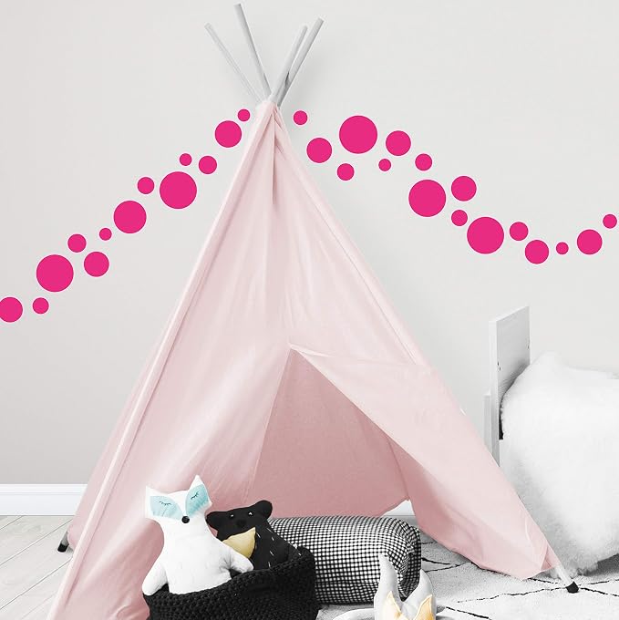 Polka Dot Wall Decals (63) Girls Room Wall Decor Stickers, Wall Dots, Vinyl Circle Peel & Stick DIY Bedroom, Playroom, Kids Room, Baby Nursery Toddler to Teen Bedroom Decoration 3"-6.5" (Hot Pink) - Image 2