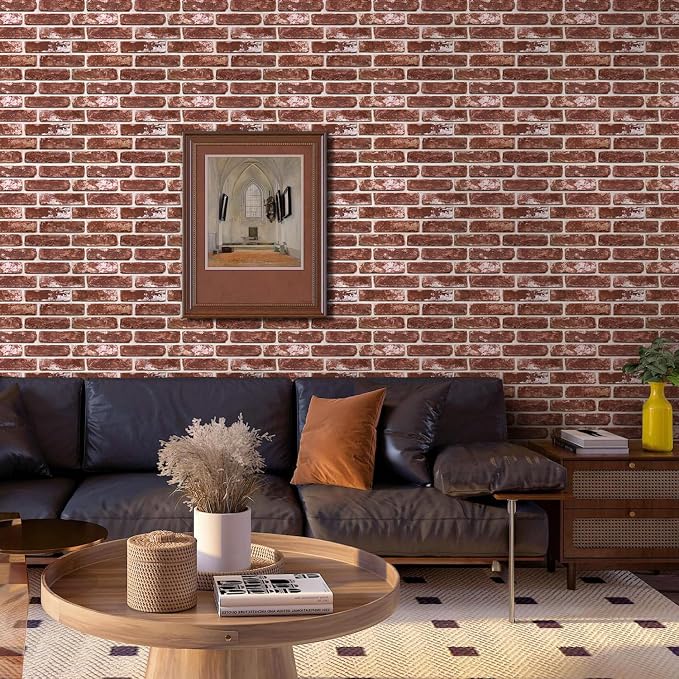 3D Peel and Stick Faux Brick Wall Panels 15.7" x 11.8" 10-Pack | Vintage Red-Brown, Brick-Look Textured Wall Sticker, Thin PVC Self Adhesive Wall Tiles for Interior Decor, Cover 12.9 sq ft - Image 7