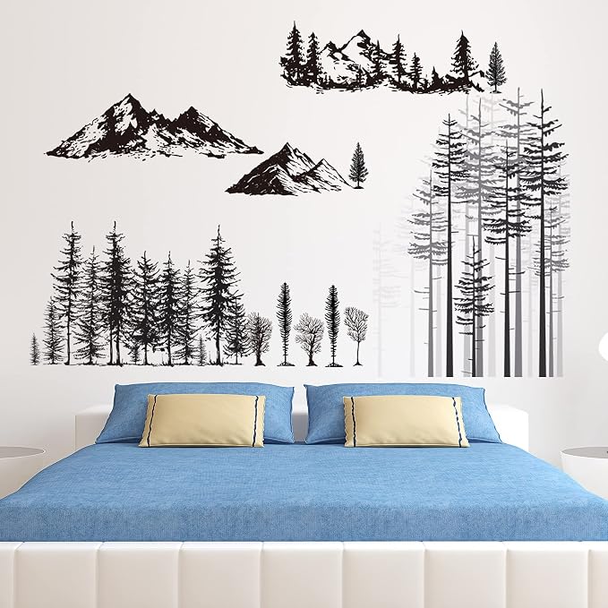 Outus 3 Sheets Mountain Forest Bear Wall Decals Stickers Pine Tree Wall Decals Woodland Trees Wall Stickers Forest Decals for Kids Nursery Bedroom Living Room Decor,11.8 x 35.4 Inches - Image 6