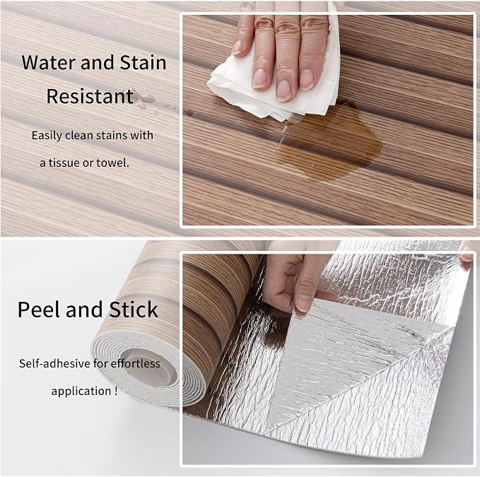 Haimin Wood Grain Slat Wall Panels Peel and Stick Faux Wood Thick Wallpaper | 118"x15.75" Waterproof PET & IXPE Foam Paneling Adhesive Smooth Beadboard Wallpaper Wall Covering Panels (Brown) - Image 6