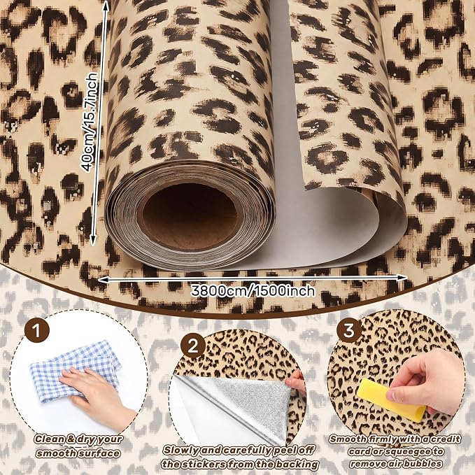 Drydiet Leopard Print Wallpaper Peel and Stick Contact Paper 15.8 x 1500 | Self Adhesive, Cheetah Print Design, Easy Apply Remove, Wall Sticker for Home Locker Dorm Classroom Living Room Decor - Image 2
