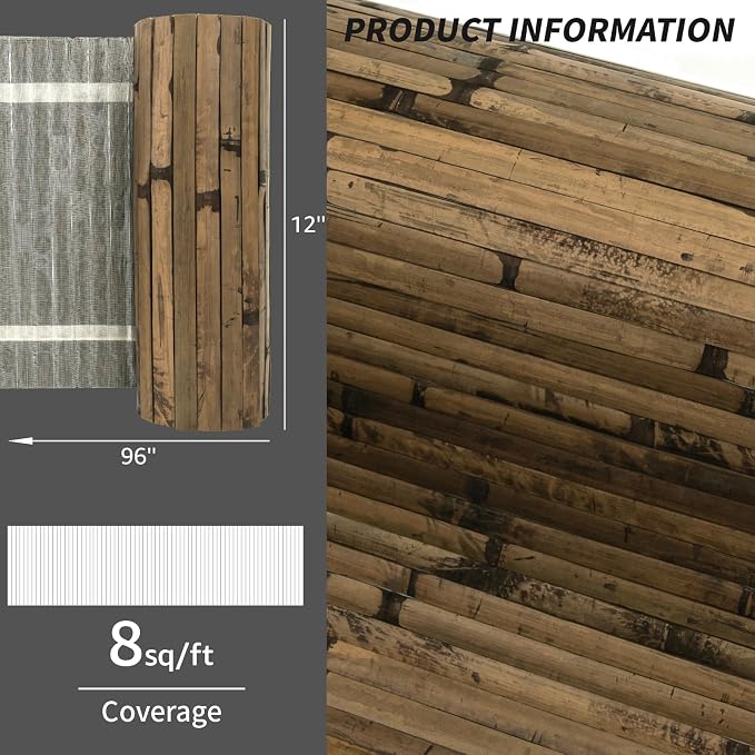 Art3d 12 x 96 in Pole Wrap Natural Bamboo Wall Panel, 2-Pack, Dark Burned | Renewable Raw Board, Waterproof, No Emission, Wear-Resistant, Freely Cuttable, Stylish Wall Decor for Bedroom and Office - Image 5