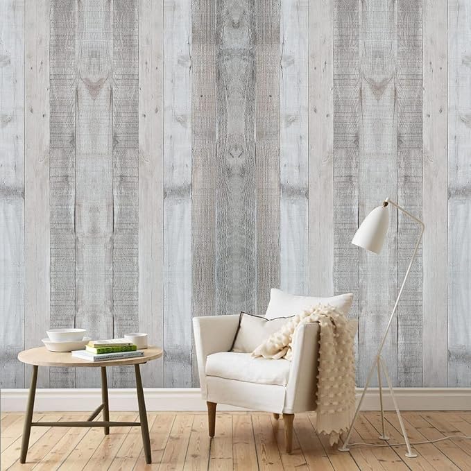 Wenmer Grey Wood Shiplap Peel and Stick Wallpaper - 17.71" x 236" Self-Adhesive Wood Plank Wallpaper for Cabinets, Kitchen Shelves, Drawers, Doors - Image 3