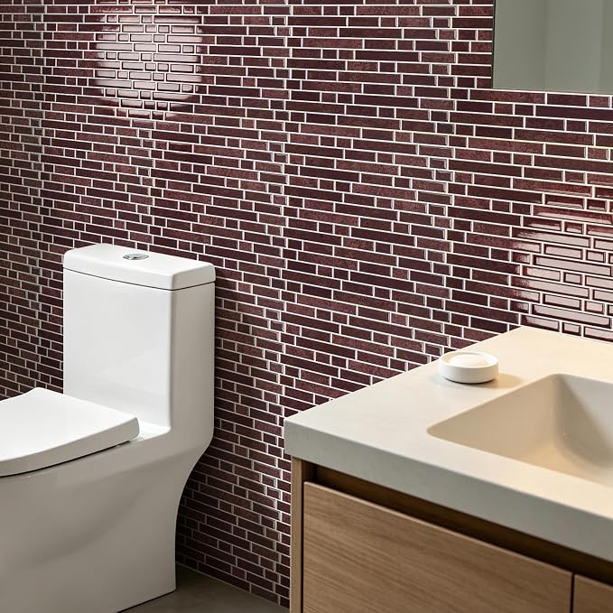 Art3d 10-Sheet Heavy-Duty Peel and Stick Backsplash, Waterproof Wall Tiles Stick on Kitchen Backsplash Living Space, Dark Burgundy - Image 3