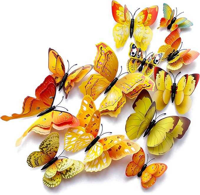 OPSEAM 3D Butterfly Wall Decor Butterfly Decorations Stickers with Magnets | 48 PCS Gold,12 Styles Double Layer Butterfly for Classroom Decoration,Locker Refrigerator, Reusable,Waterproof by Opseam