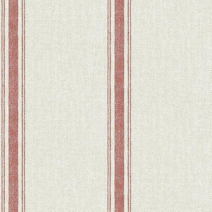 Chesapeake 3115-12464 Linette Burnt Sienna Fabric Stripe Wallpaper, Burnt Sienna by Chesapeake