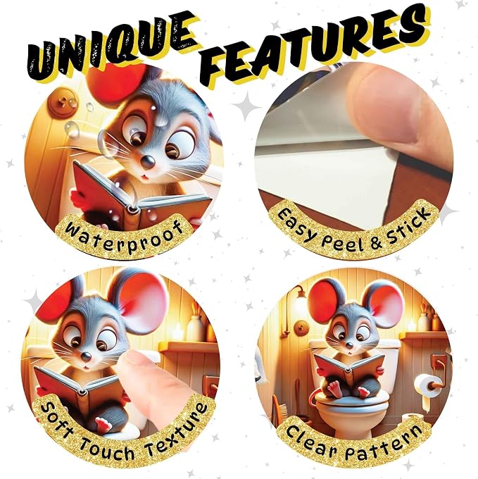 3D Mouse Sitting on Toilet - Mousehole Wall Sticker Decal - Removable Bathroom Decor - Kids Room - Peel & Stick - Whimsical Home Decor - MICESTERPIECE - Image 5