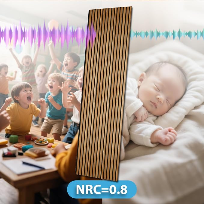 Art3d 2 Pack 94.5 x 24 inch Wood Slat Acoustic Panels for Wall & Ceiling - 31 sq.ft 3D Fluted Sound Absorbing Panel with Wood Finish, Teak - Image 3