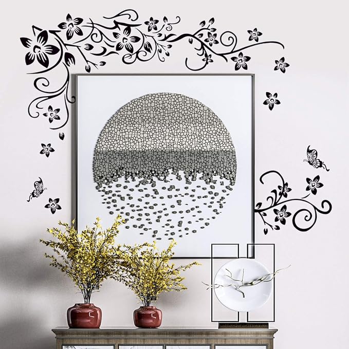 Removable Vinyl Black Flowers and Flower Vines Wall Decals DIY Home Art Decor Decorative Wall Sticker Murals for Kids Bedroom Living Room Tv Sofa Background Offices Wall Decorations - Image 4