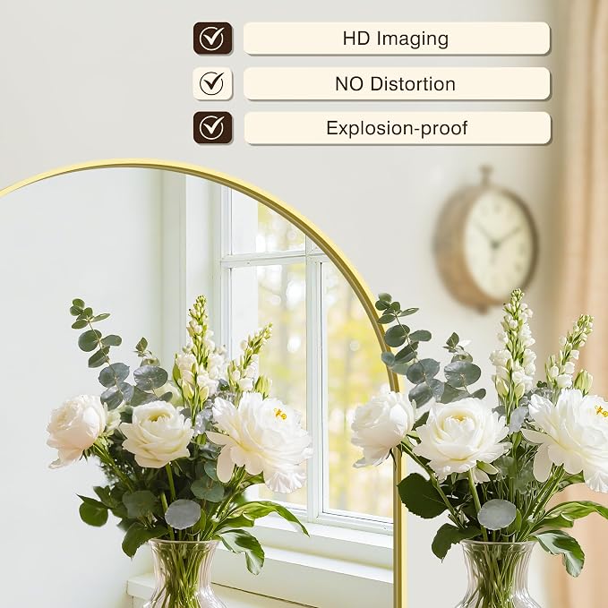 Arched Bathroom Vanity Mirror for Over Sink, 40”x30”, Gold - Image 2