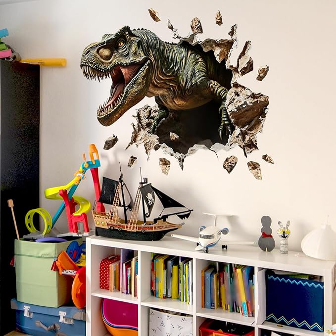 Large Dinosaur Wall Decals Dino Wall Stickers Peel and Stick Wall Art Decals for Boys Room Baby Nursery Kids Bedroom Wall Decor Art (Grey) - Image 4