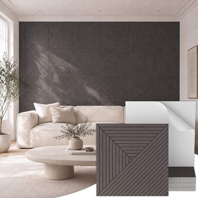 TONOR Acoustic Wall Panels Peel and Stick, 12 Pack 23.6''x23.6''-46.5 sq.ft. High-Density Acoustic Wood Panels Alternative. Soundproof Wall Panels for Interior Wall Decor, Home, Bedroom, Black by TONOR