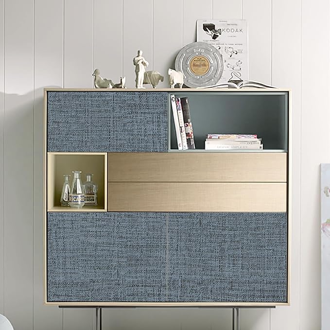 Blue Gray Grasscloth Peel and Stick Wallpaper 17.3"x160" Faux Linen Textured Contact Paper Removable Self Adhesive Vinyl Wallpaper for Bedroom Bathroom Kitchen Cabinets - Image 9