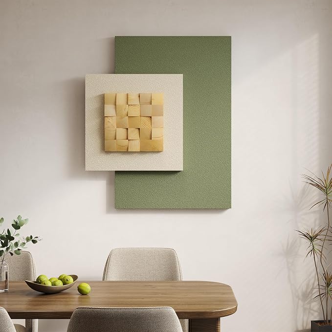 Large Wood Abstract Wall Art for Living Room, Modern 3D Artwork for Walls | Natural sage green tone, Textured paintings, Big woodern layered sculpture, Bedroom dining room office wall decor aesthetic - Image 2