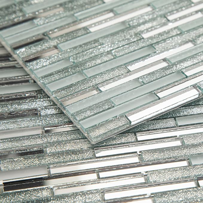 Lovdeco Peel and Stick Mirror Strip Mosaic Tile, Silver Crystal Tile for Kitchen Backsplash, 12" x 10", 5 Pieces, 4 SQ.FT. by Lovdeco
