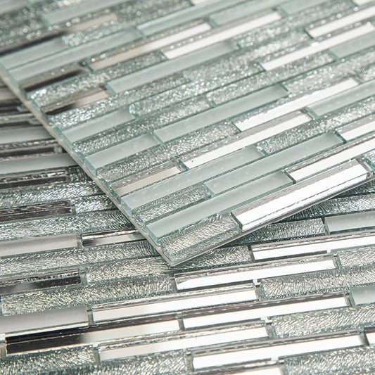 Lovdeco Peel and Stick Mirror Strip Mosaic Tile, Silver Crystal Tile for Kitchen Backsplash, 12" x 10", 5 Pieces, 4 SQ.FT. by Lovdeco