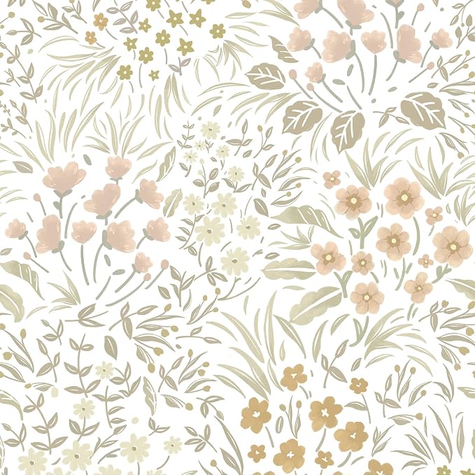 SOON AFTER Khaki Boho Neutral Floral Peel and Stick Wallpaper, 17.3" x 118" Removable & Waterproof Vinyl Wallpaper, Flower Self-Adhesive Contact Paper for Nursery Bedroom Cabinets by SOONAFTER