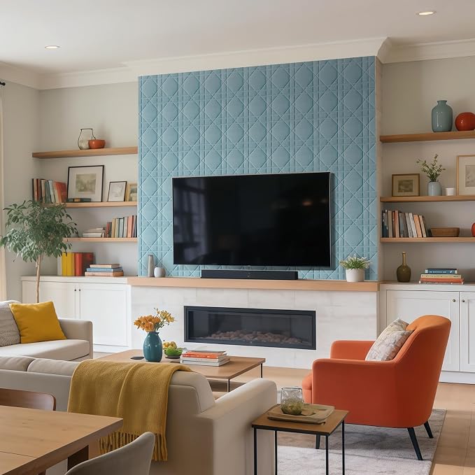 Velvet 3D wall Panels for Interior wall Decor Peel and Stick, Soundproof Geometric Textured 3D Wall Panels for Living Room, Bedroom, TV Background 17.7" x 17.7" 12pcs (Sky Blue) - Image 3