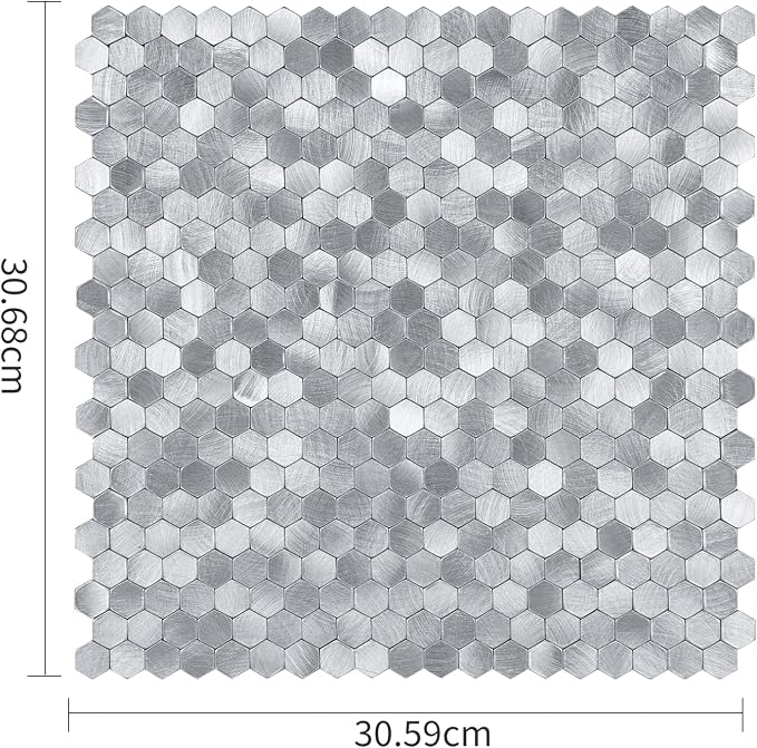 Select 5 Pack Hexagon Peel and Stick Backsplash Tiles, Brushed Nickel | Self Adhesive Metal Backsplash Stick On Aluminum Tiles for Kitchen Bathroom, 12” x 12” Wall Tiles w/10 Edge Pieces - Image 2