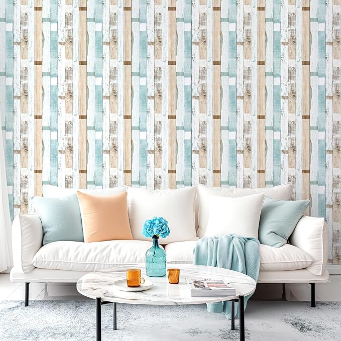 Yun-aeon Natural Wood-Light Blue Contact Paper Peel and Stick Wallpaper | 17.3"x 472"Self Adhesive Removable Vintage Faux Wood Wall Paper Plank Shelf Home Decoration Kitchen Counter Cover - Image 5