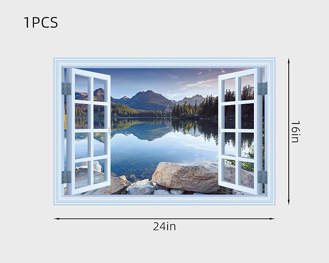 FLFK Fake Window Wall Sticker - Landscapes Faux Window Wall Mural for Wall Decor, Stick and Peel Wall Decals,24"x16" - Image 2