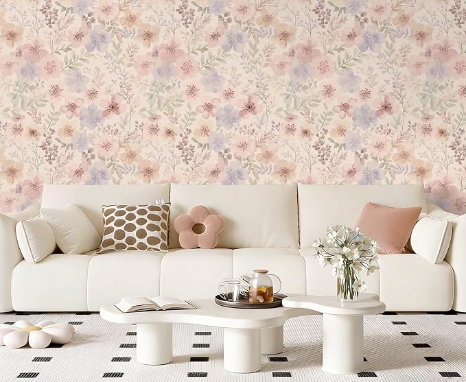 Guvana Peel and Stick Wallpaper Pink Floral Wall Paper French Country Vintage Contact Paper Neutral Botanical Self Adhesive Removable Wallpaper for Living Room Stairwell Bedroom Cabinet 17.3"×197" - Image 7