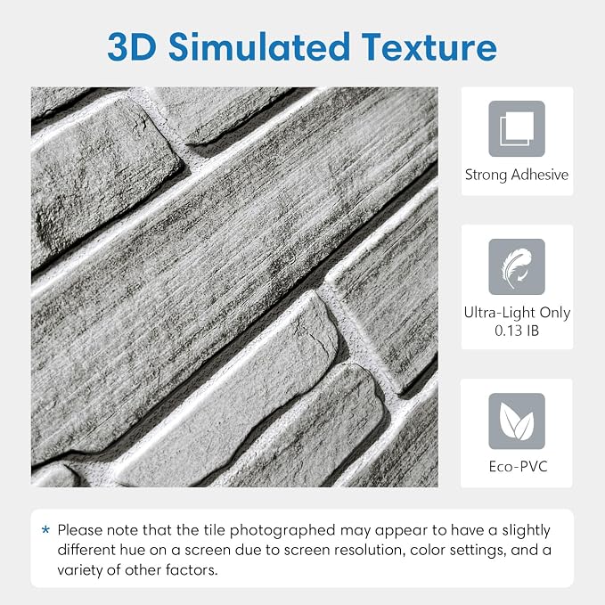 COMSTICKC 3D Faux Stone Wall Panels Peel and Stick, 10 Pcs 11.8" x 11.8" | Gray, Not Real Stone, Ultra-Light Thin PVC Wall Sticker, 3D Fake Rock Decorative Tiles Covering for Easy DIY, Cover 9.7 sq ft - Image 3