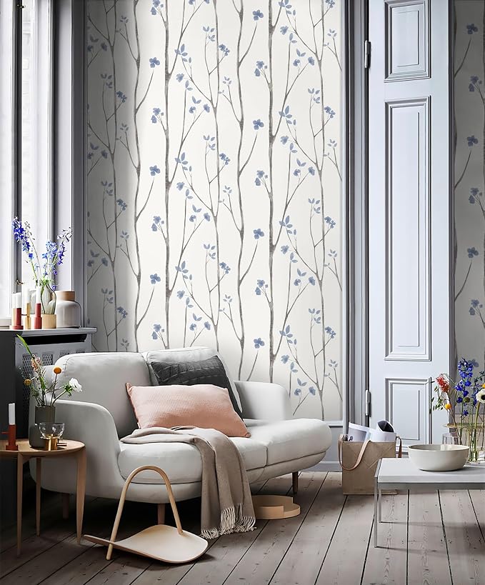Timeet 16.1" x 197" Leaf Wallpaper Peel and Stick White and Purple Wallpaper Boho Self Adhesive Removable Vinyl Contact Paper for Bedroom Living Room Decor - Image 4