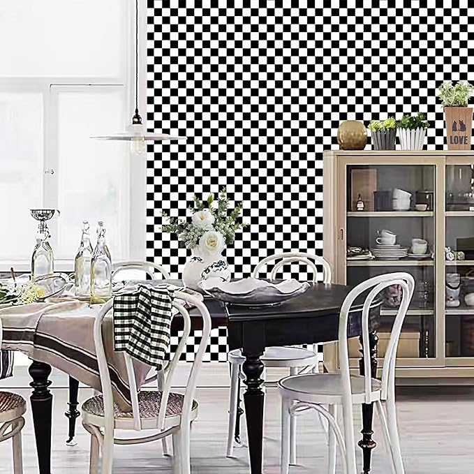 Black and White Contact Paper Mosaic Checkered Peel and Stick Wallpaper Lattice Self Adhesive Waterproof Vinyl Roll for Bathroom Kitchen Backsplash Cabinets Shelf Liners Drawers 17.3"x80" - Image 6