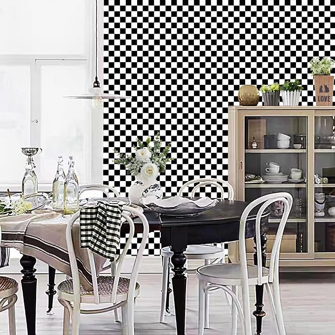 Black and White Contact Paper Checkered Peel and Stick Wallpaper Self Adhesive Waterproof Vinyl Roll for Bathroom Kitchen Backsplash Cabinets Shelf Liners Drawers A Set of 17.3"x1200" - Image 6