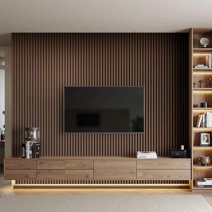 INMOZATA Wood Slat Wall Panels, 4 Pack 94.5" x 7.9" 3D Fluted Soundproof Fire Resistant Acoustic Wooden Panel for Interior Wall Decor, Living Room, Bedroom, Ceiling (Walnut) - Image 6