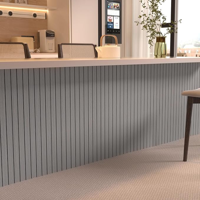 Peel and Stick Wood Slat Wall Panels, Grayish Brown, 236 x 15.7 in | 3D Fluted, PVC Paneling for Accent Wall, Ceiling, Living Room, Office, Bedroom - Image 4