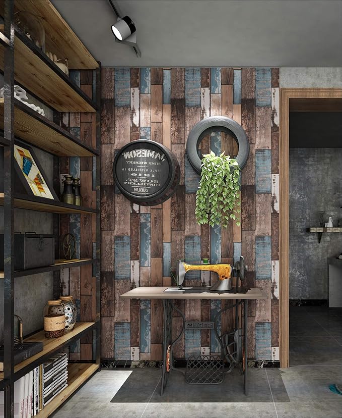 Livelynine Shiplap Peel and Stick Barnwood Wallpaper for Walls Rustic Barn Wood Wall Planks Bathroom Wallpaper 17.7X78.8 Wood Plank Contact Paper for Desk Cabinets Bulletin Board Paper Roll Classroom - Image 3