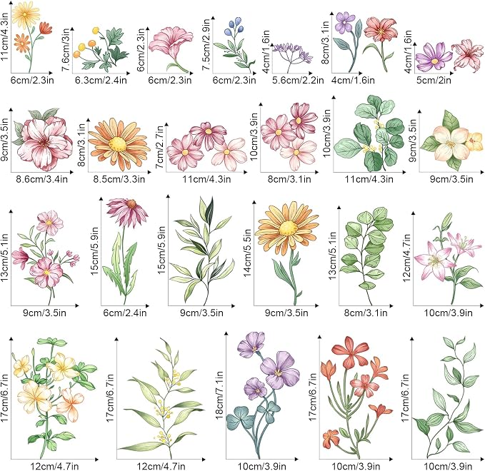 Wildflower Wall Decals - 9 Sheets 60 Pcs Boho Flower Botanical Plants Wall Stickers Peel and Stick Vinyl Stickers for Living Room Bedroom Sofa TV Backdrop Decor | Wall Decor for Bedroom Living Room Office TV Wall - Image 3