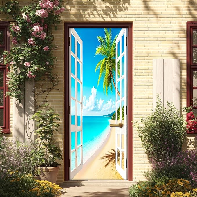 HOMETITUTE Beach White Grid Glass Peel Stick Door 30.3x78.7 Vinyl | Wall Cover Poster Decals Removable Wallpaper Self Adhesive Bedroom Livingroom Office - White Grid by HOMETITUTE