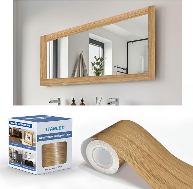 TIANLDD 27 FT Wood Grain Wallpaper Border, Removable Waterproof Mirror Border Peel and Stick,Bathroom Mirror Frame Border.(Natural Oak) by TIANLDD