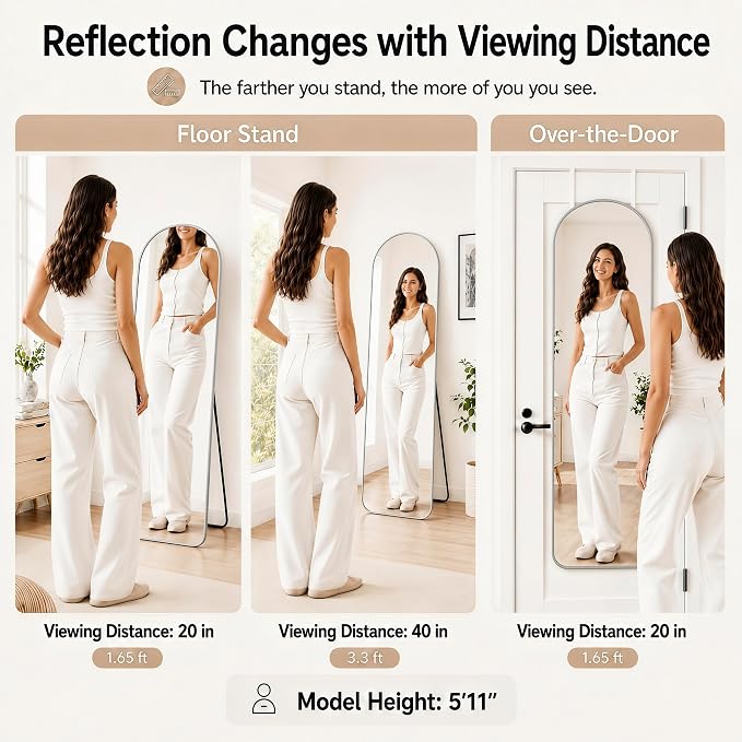 57x20" Full Length Mirror Floor Stand,Over the Door,Wall Mounted Silver - Image 4