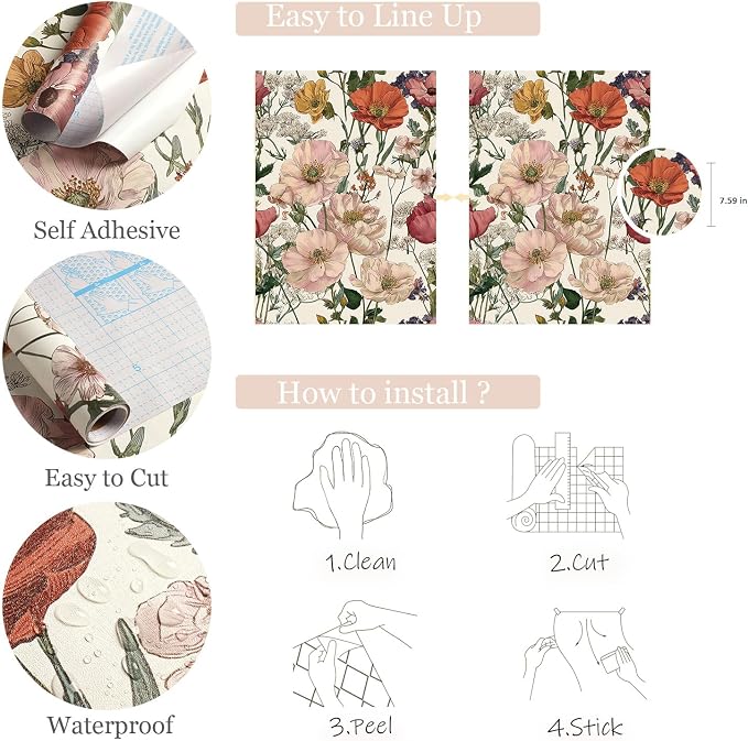Orainege Floral Wallpaper Peel and Stick Vintage Floral Contact Paper | Green Leaf Contact Paper - Image 5