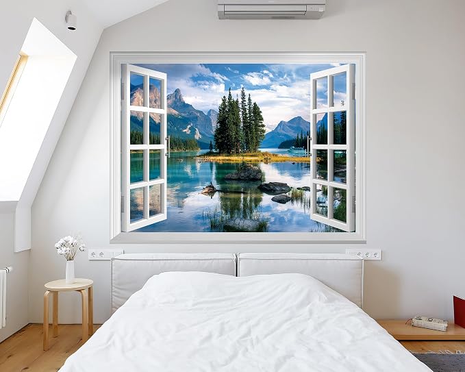 FLFK Fake Window Wall Mural - Trees in The Lake Faux Window Wall Decal for Wall Decor, Peel and Stick Wall Sticker,80"x60",Set of 5 Sheets - Image 5