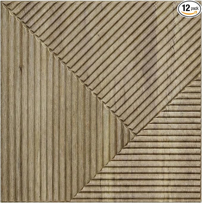 Faux Wood 3D Wall Panels, Wood Grain, Waterproof PVC, Natural Oak | 19.7x19.7 Inch, 12 Pack Covers 32.4 Sq Ft, Decorative Wood Tiles Texture, Fire Resistant, Lightweight Modern Accent Decor by RIZZTILE